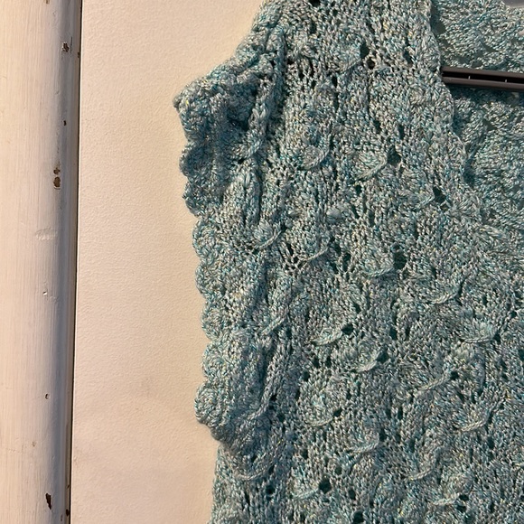 Hand made crochet top. Light blue ish turquoise with sparkles.PTP 23” long 25” - Picture 5 of 6